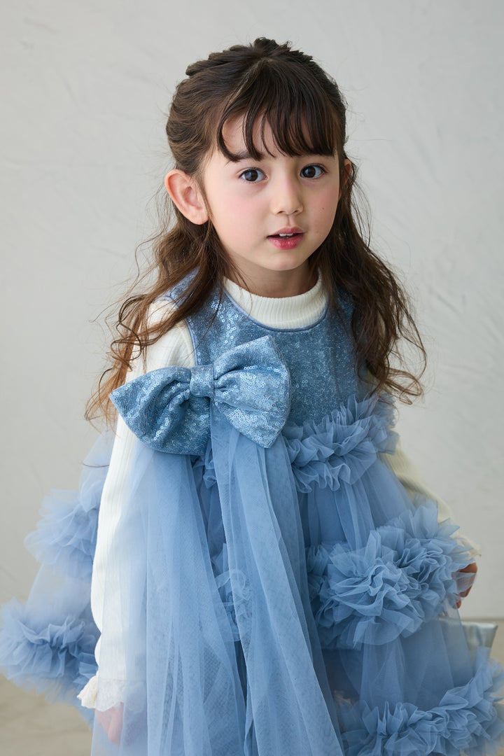 [予約](kids)スパンコールリボンホイップチュールワンピセット
