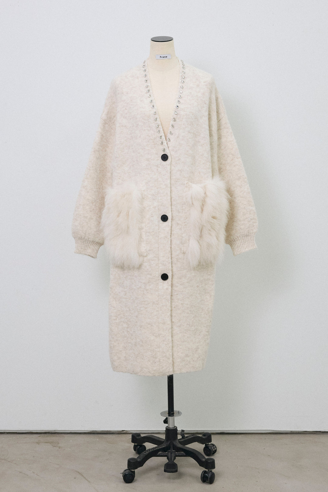 [予約]ファーポケットロングニットカーデ