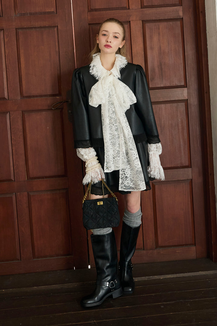 [予約]フェイクレザーパフスリーブジャケット