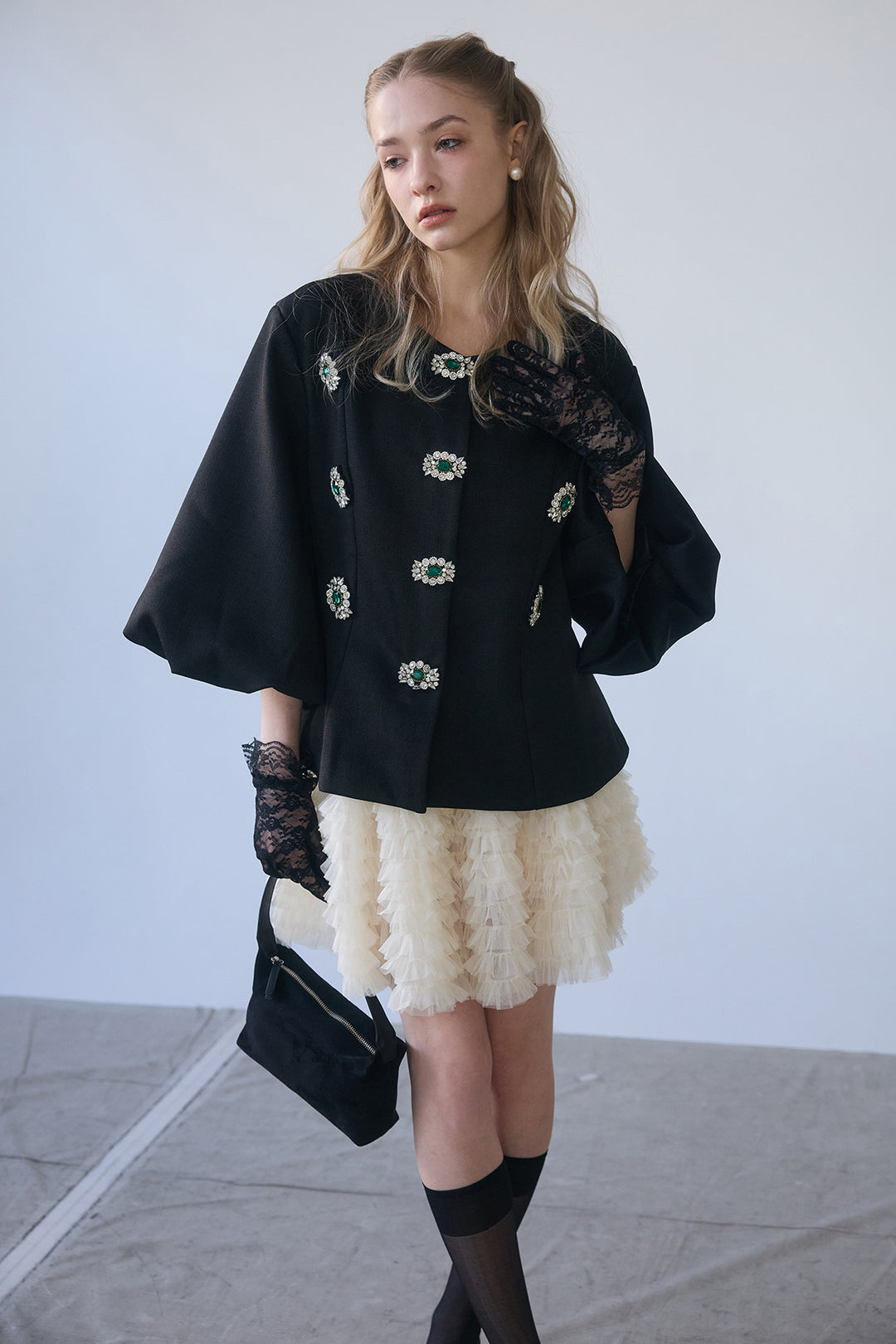 [予約/SET]クラシカルビジュー美ラインジャケット+ホイップチュールミニ丈スカート(2set)