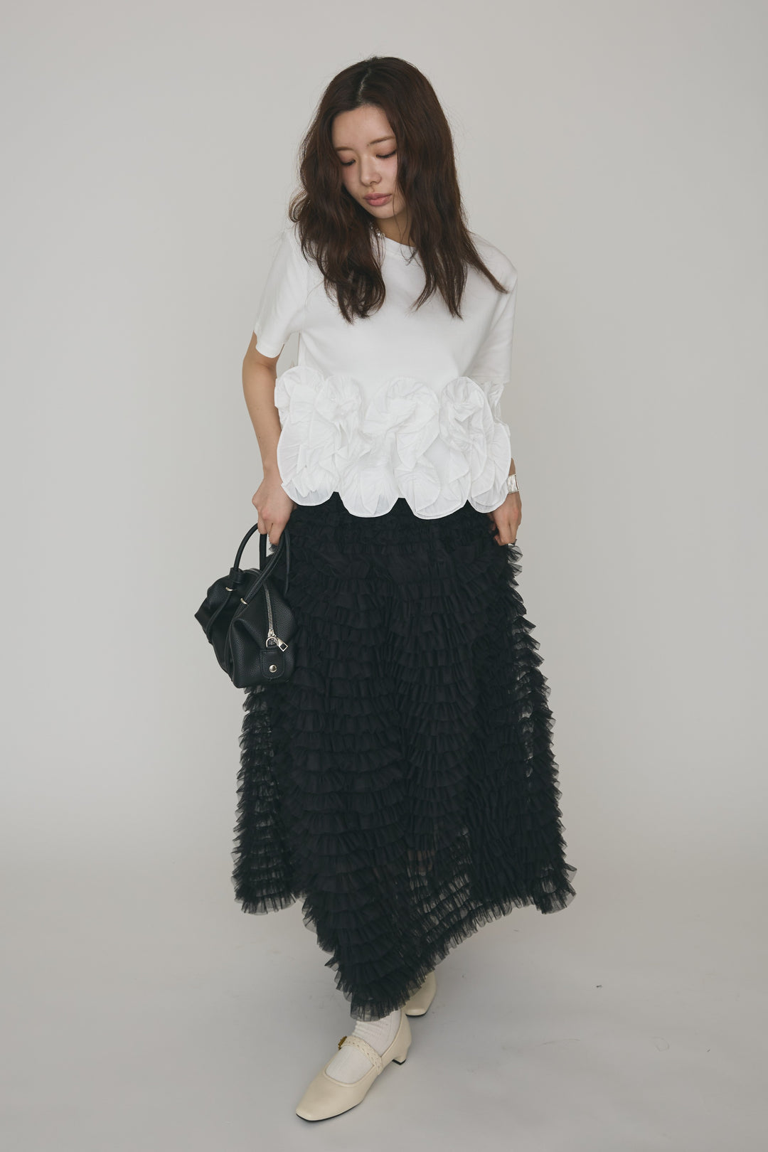 [予約/SET]フリルウェーブヘムカットTシャツ+フリルウェーブヘムカットTシャツ(2set)