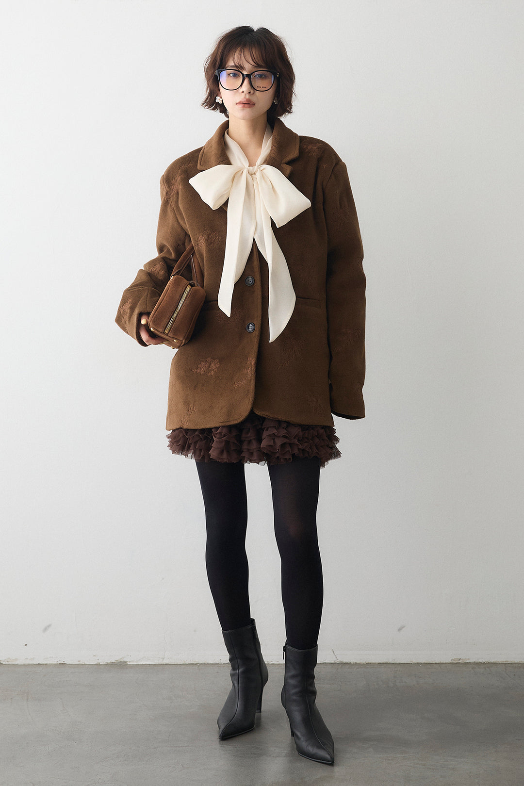 [予約/SET]前後2wayリボンシアーブラウス+フラワーエンブロイダリーモッサジャケット+ホイップチュールミニ丈スカート(3set)