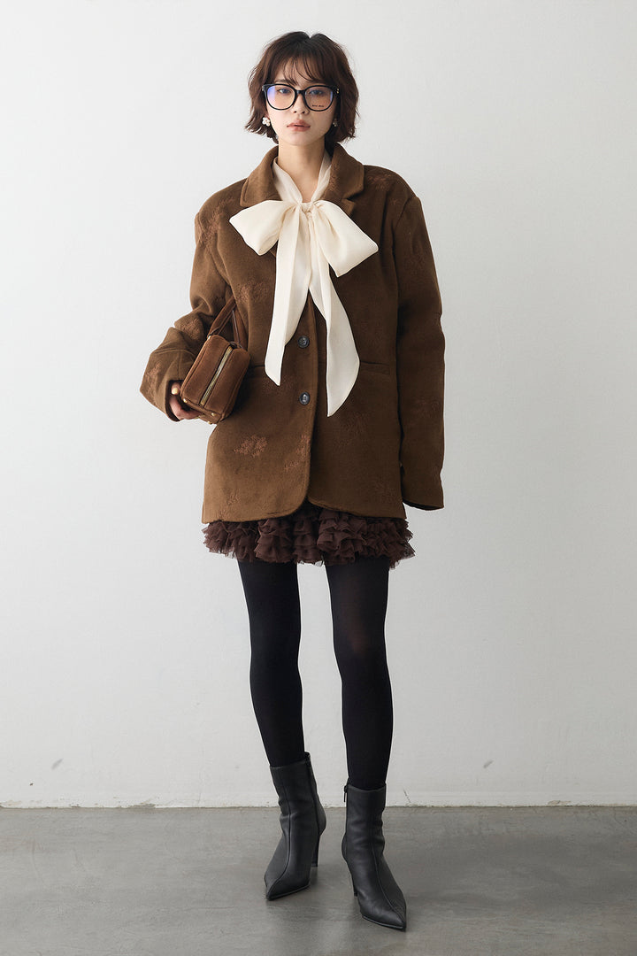 [予約/SET]前後2wayリボンシアーブラウス+フラワーエンブロイダリーモッサジャケット+ホイップチュールミニ丈スカート(3set)