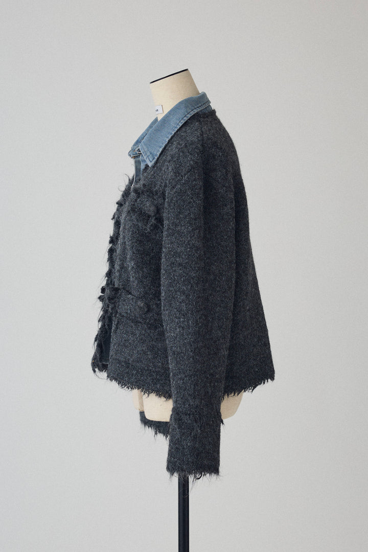 [予約]デニムシャツドッキングツイードカーデ