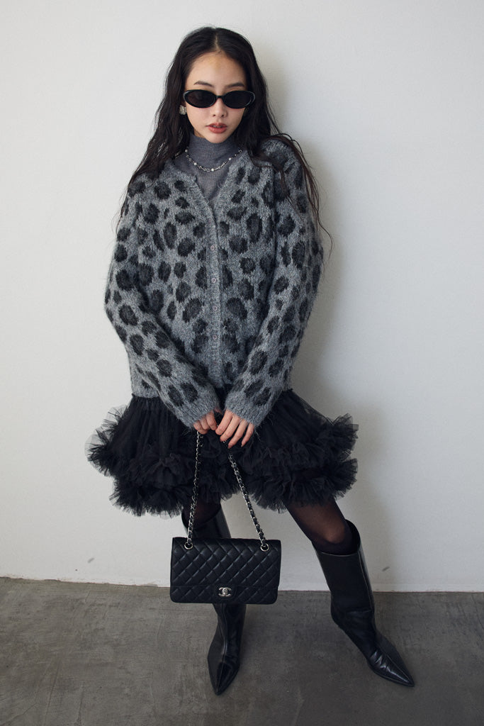 [予約]レオパード×チュールレイヤードカーデ