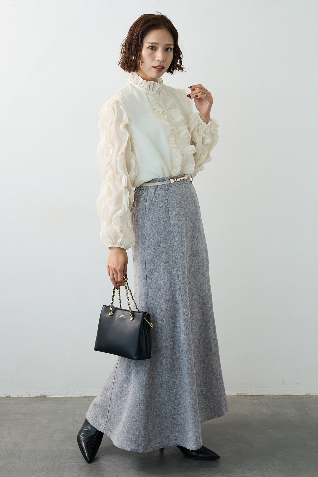 [予約]スラブネップツイードフレアスカート