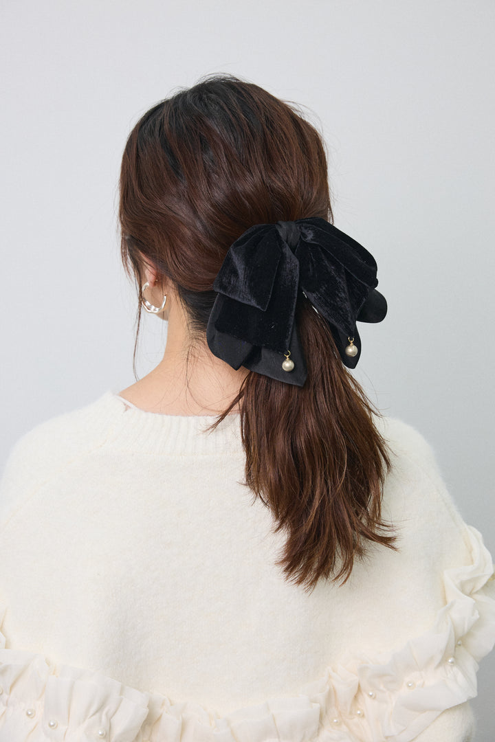 [予約]ベロアリボンポイントパールクリップ