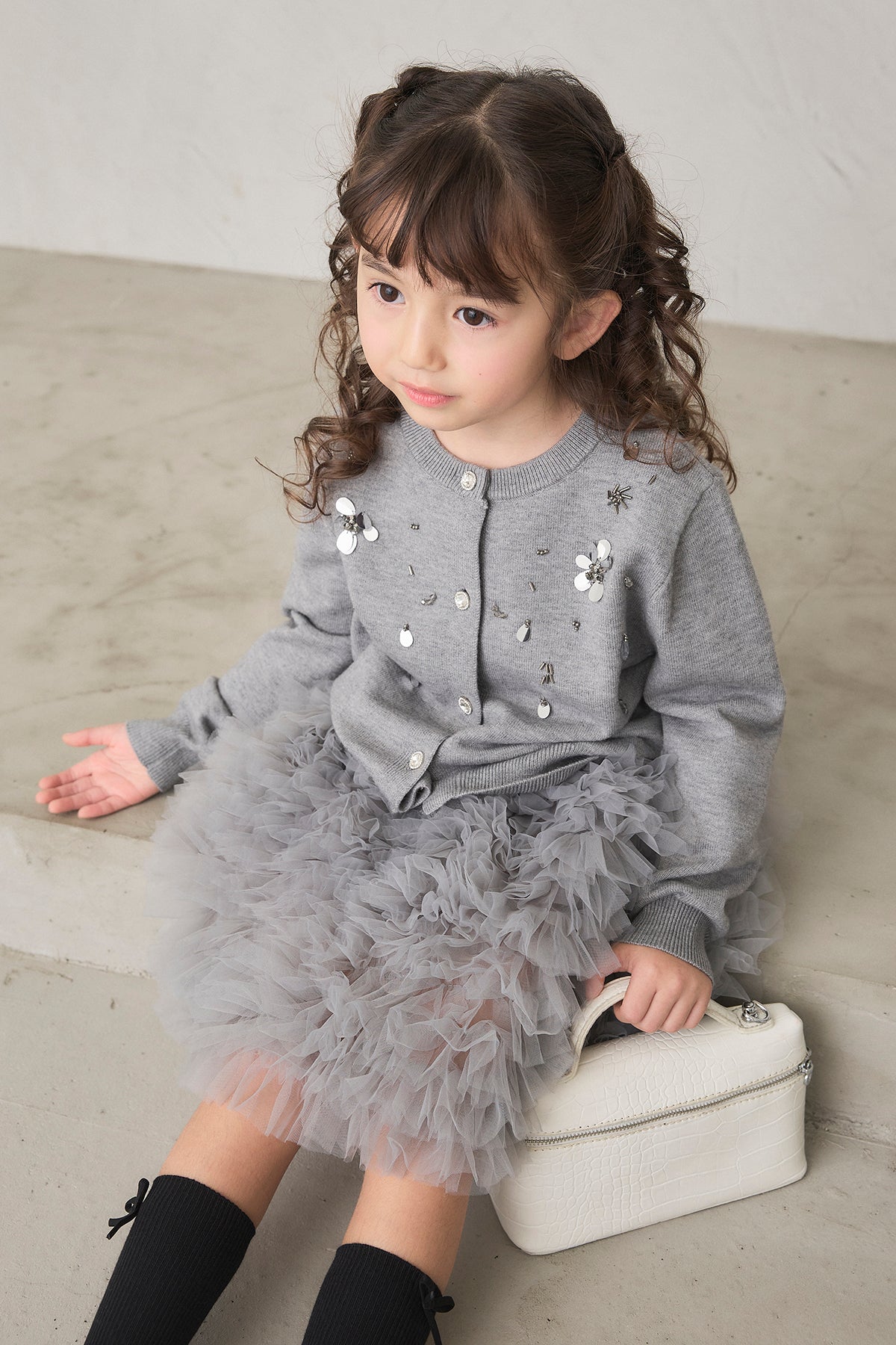 予約]刺繍ビースニットカーデ＋ホイップチュールスカートセット – Frene