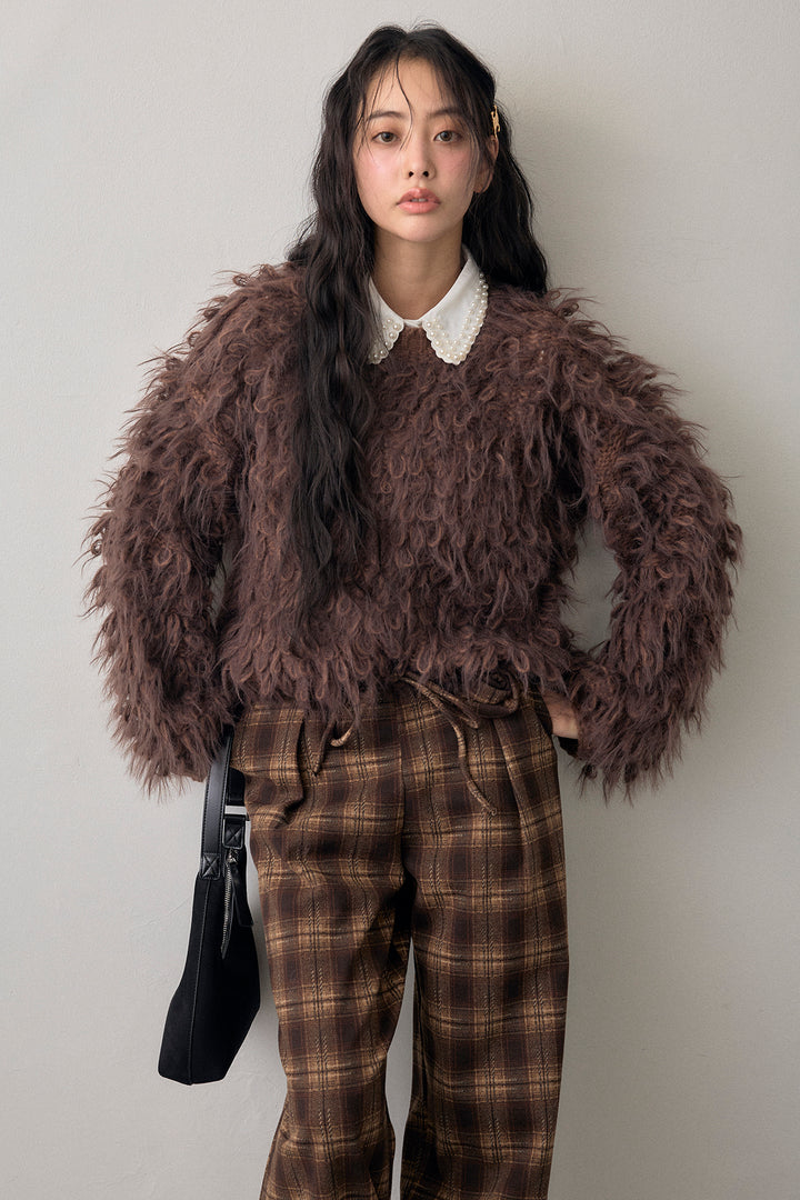 [予約/SET]ループシャプルオーバーニット+クラシカルチェックフラワーモチーフ付きパンツ(2set)