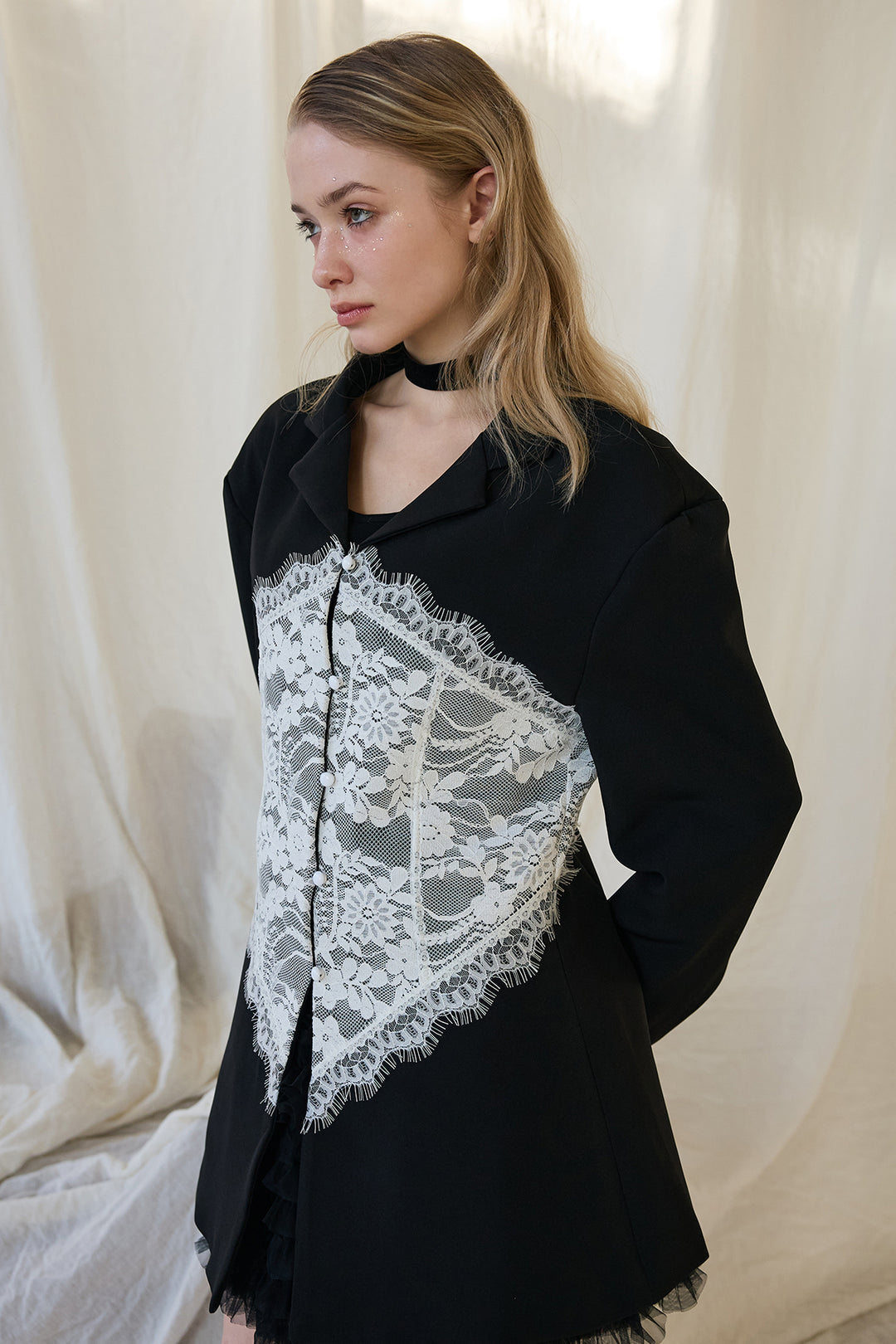 [予約/SET]美ラインウエストレースデザインジャケット+ホイップチュールミニ丈スカート(2set)