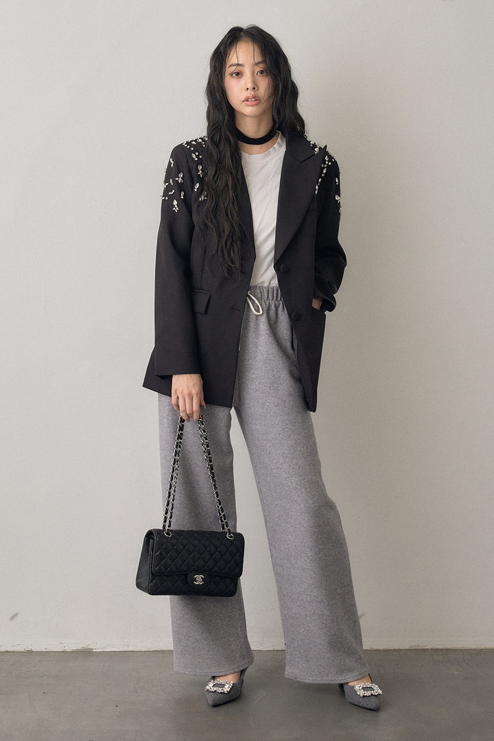 [予約/SET]ショルダービジューマニッシュジャケット+ウォームタッチイージーパンツ(2set)