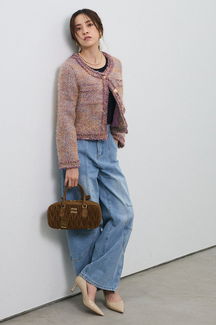 [予約/SET]カラーミックスツイードジャケット+ステッチ美ラインカーブデニムパンツ(2set)