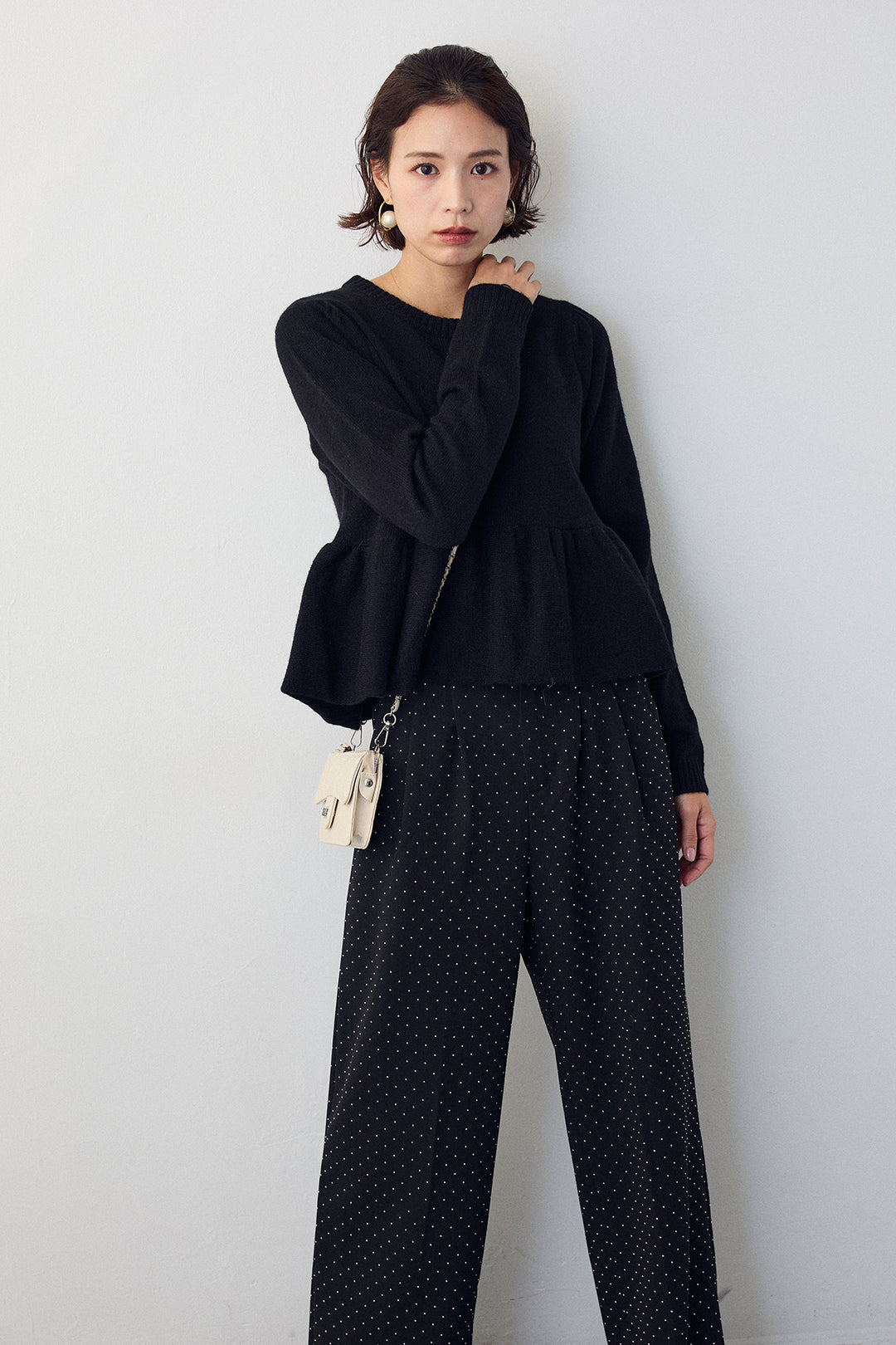 [予約/SET]アルパカタッチバルーンヘムニットプルオーバー+ラインストーンストレートパンツ(2set)