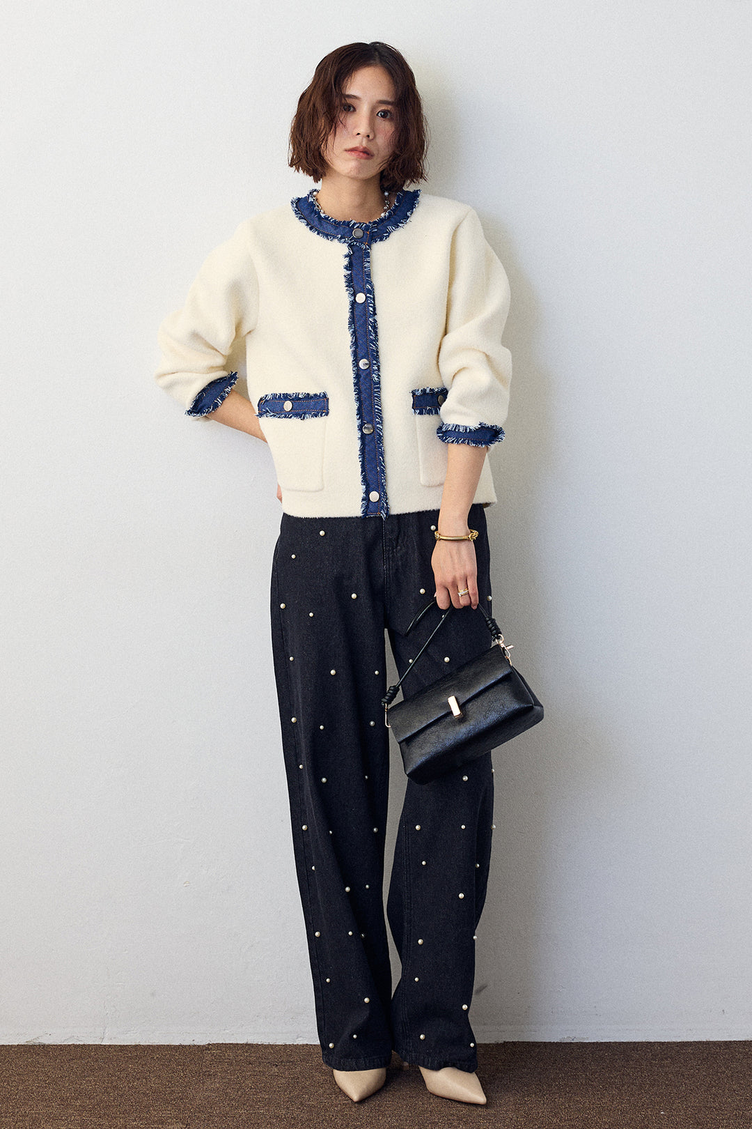 [予約]デニムドッキングマルチパターンカーデ