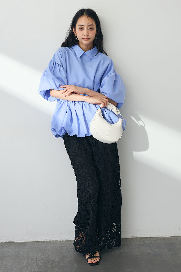 [予約/SET]ペプラムバルーンシルエットチュニック+クロシェレースセミワイドパンツ(2set)