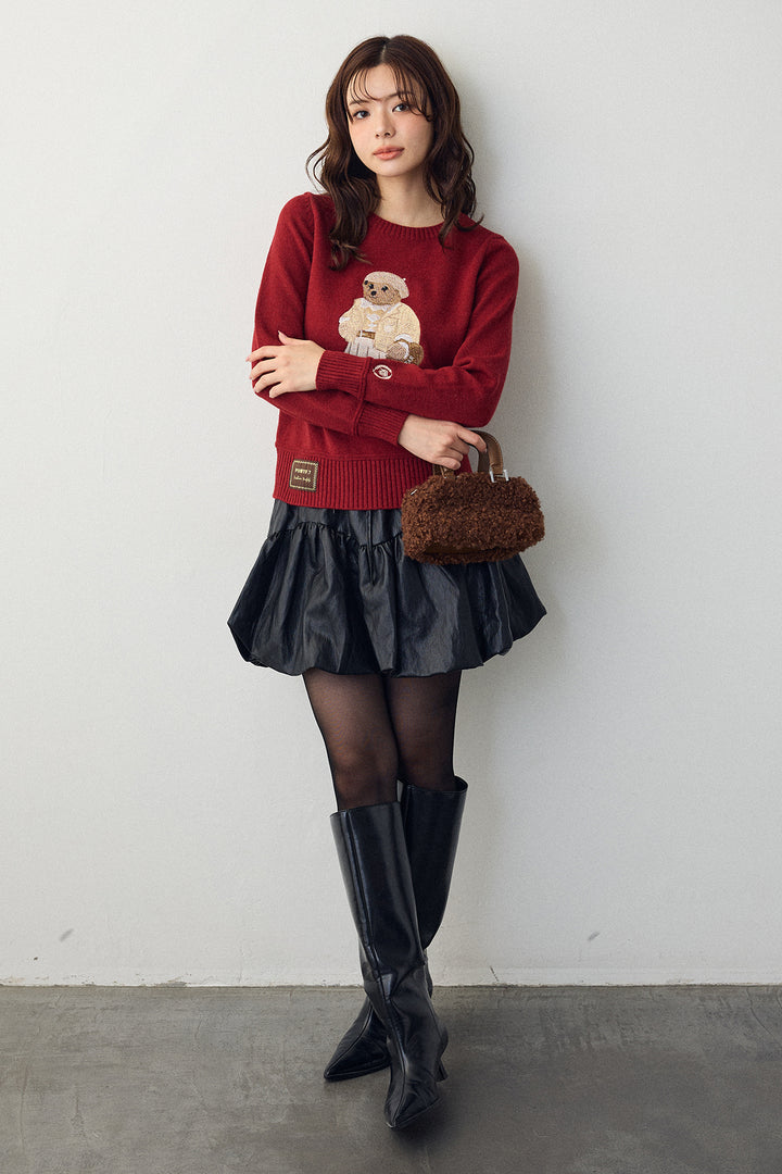 [予約]フェイクレザーティアードバルーンミニスカート