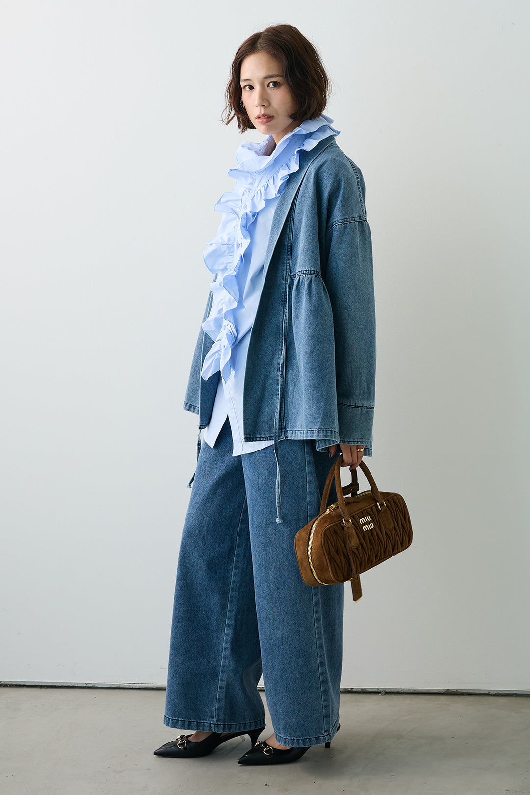 [予約]ノーカラーデニムルーズセットアップ