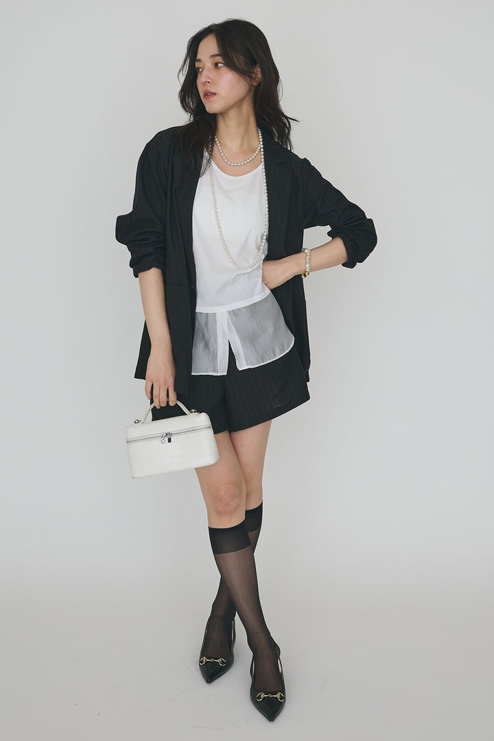 [予約/SET]ドライタッチオーガンジー切替タンクトップ+ストライプライトジャケットセットアップ(2set)