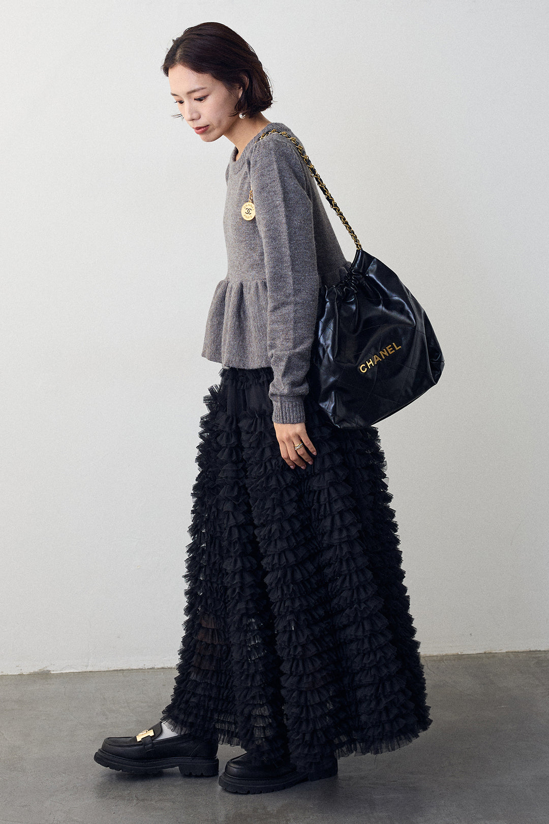 [予約/SET]アルパカタッチバルーンヘムニットプルオーバー+ホイップチュールティアードスカート(2set)