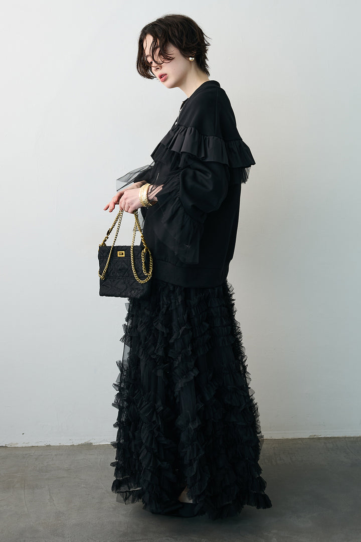 [予約/SET]フリルデザインダブルジップブルゾン+スフレアシメチュールスカート(2set)