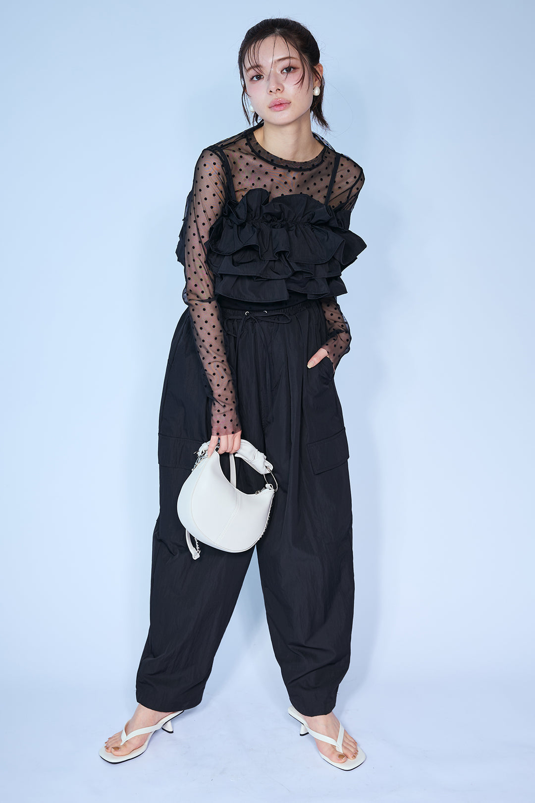 [予約/SET]シアードットフロッキートップス+撥水フリルビスチェ+撥水2wayジョガーパンツ(3set)