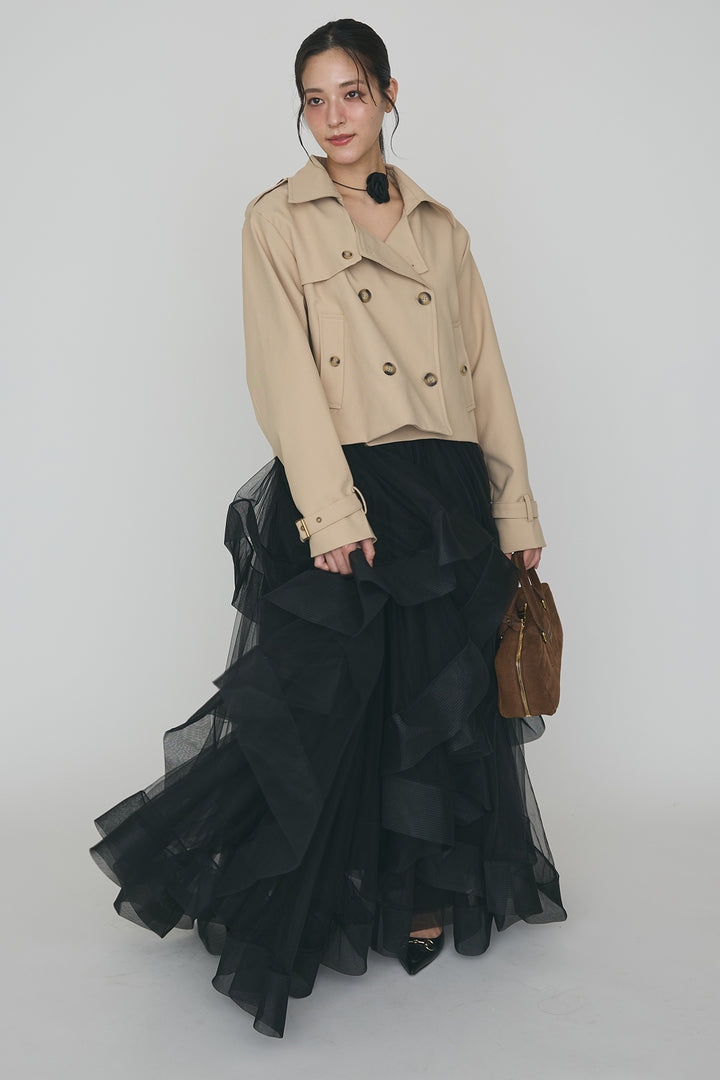 [予約/SET]クラシカルショートトレンチ+ランダムフリルティアードボリュームスカート(2set)