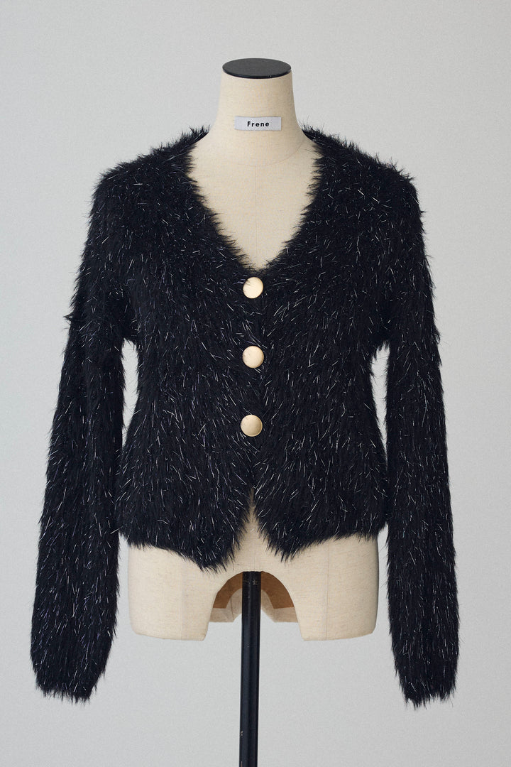 [予約]ゴールドボタンラメシャギーニット