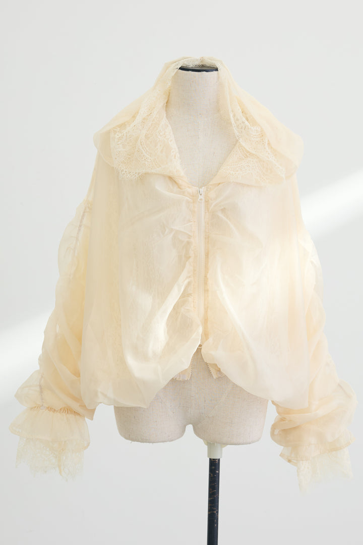 [予約]レースシースルーギャザーフードブルゾン