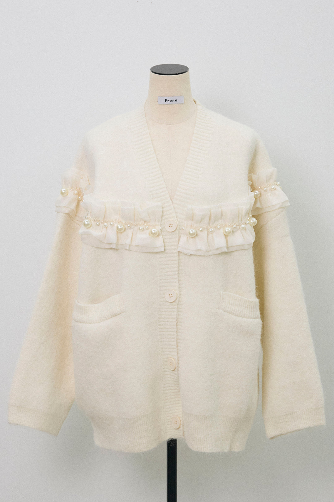[予約]フリルパールドッキングニットコーディガン