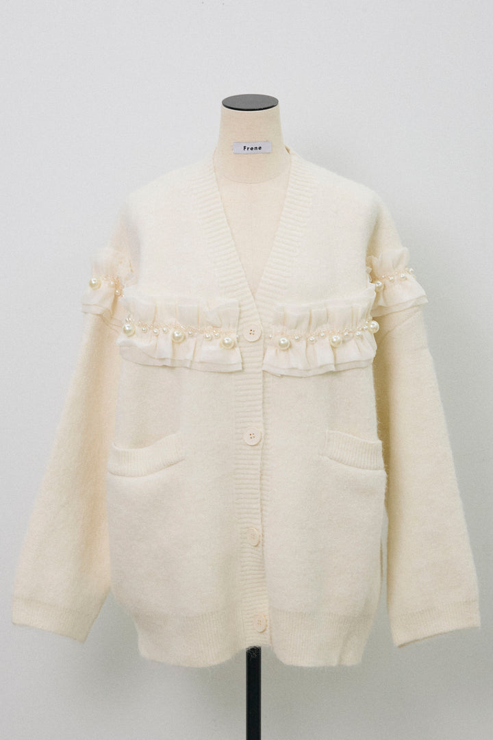 [予約]フリルパールドッキングニットコーディガン