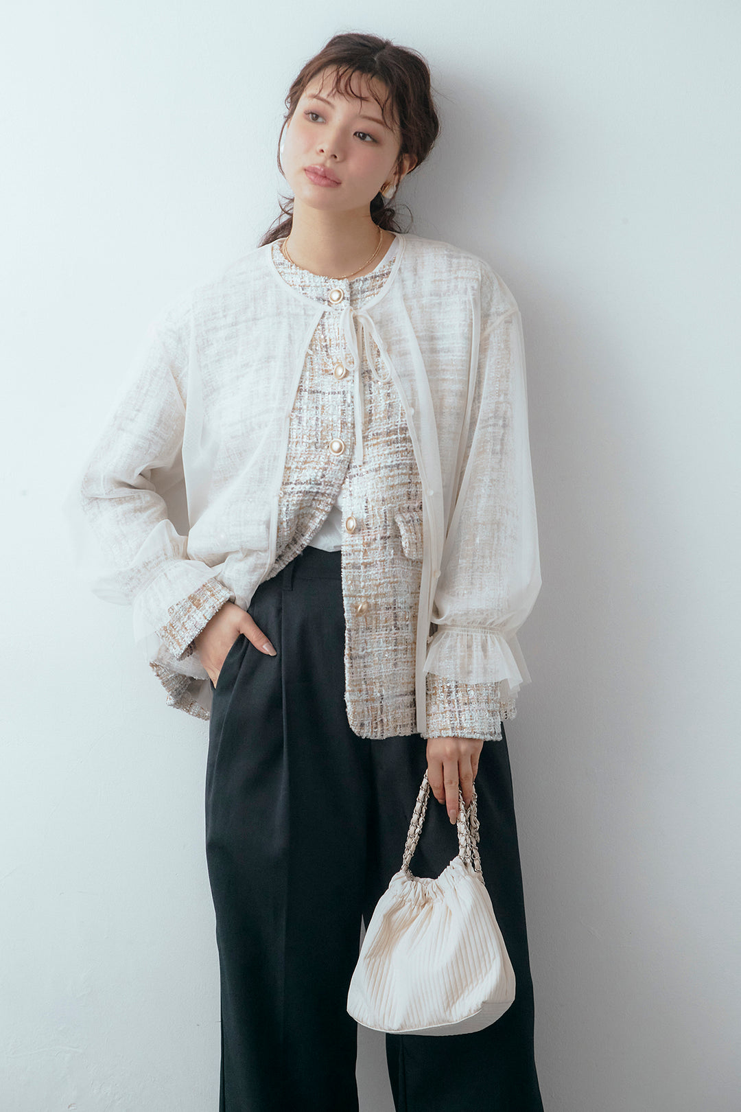 [予約]2wayチュールレイヤードツイードジャケット