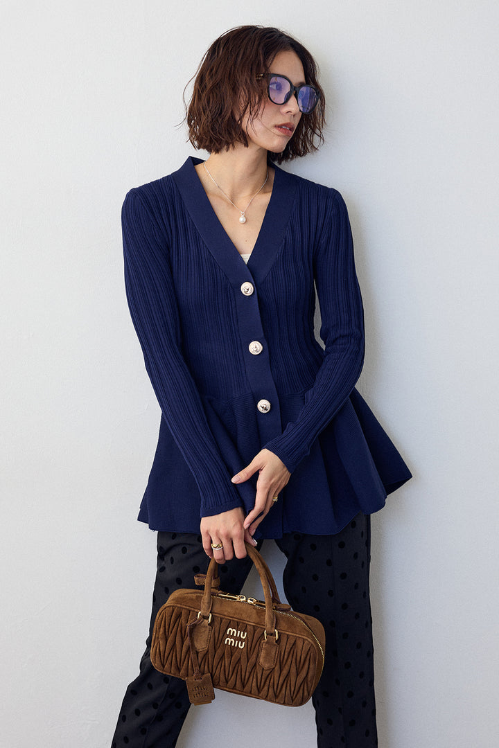 [予約/SET]リブ美ラインペプラムニット+ドット柄センターラインテーパードパンツ(2set)