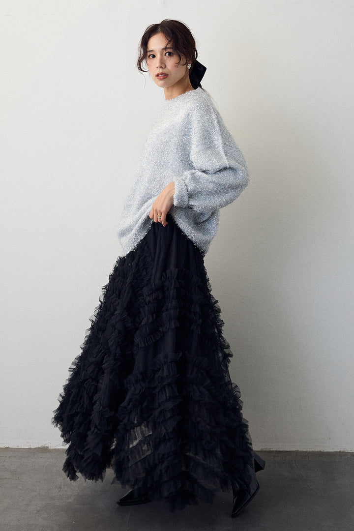 [予約/SET]グリッターラメニット+スフレアシメチュールスカート(2set)