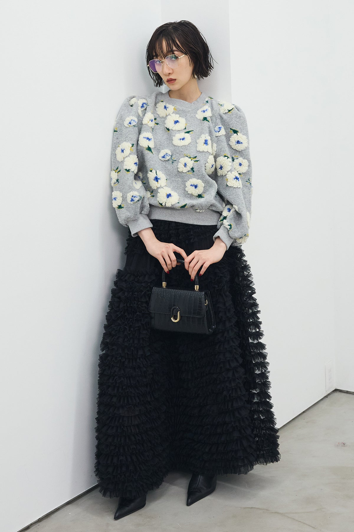 【✨新品タグ付き✨】Frene フラーネ◎袖フレアパールボンディングコート M y u（ミュー）の「ポケットパール フレア ボンディング コート