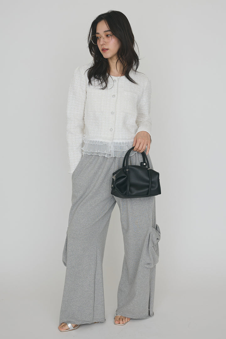 [予約/SET]プリーツフリルヘムライトツイードジャケット+ライトスウェットサイドリボンパンツ(2set)