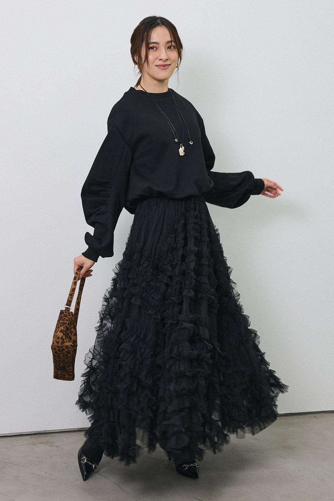 [予約/SET]裏起毛バルーンスリーブプルオーバー+スフレアシメチュールスカート(2set)