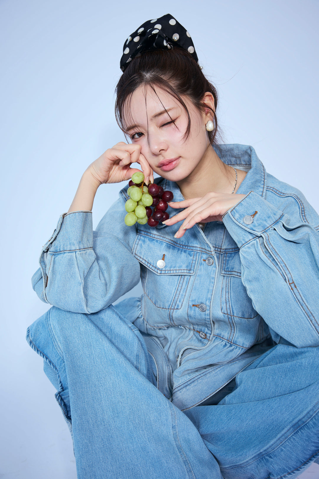 [予約/SET]ペプラムデニムジャケット+フリルウェーブデニムパンツ(2set)