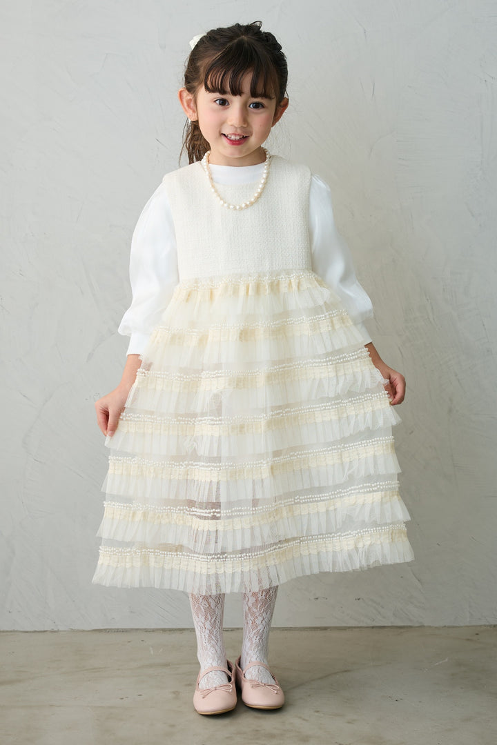[予約](kids)ティアードプリーツパールワンピ