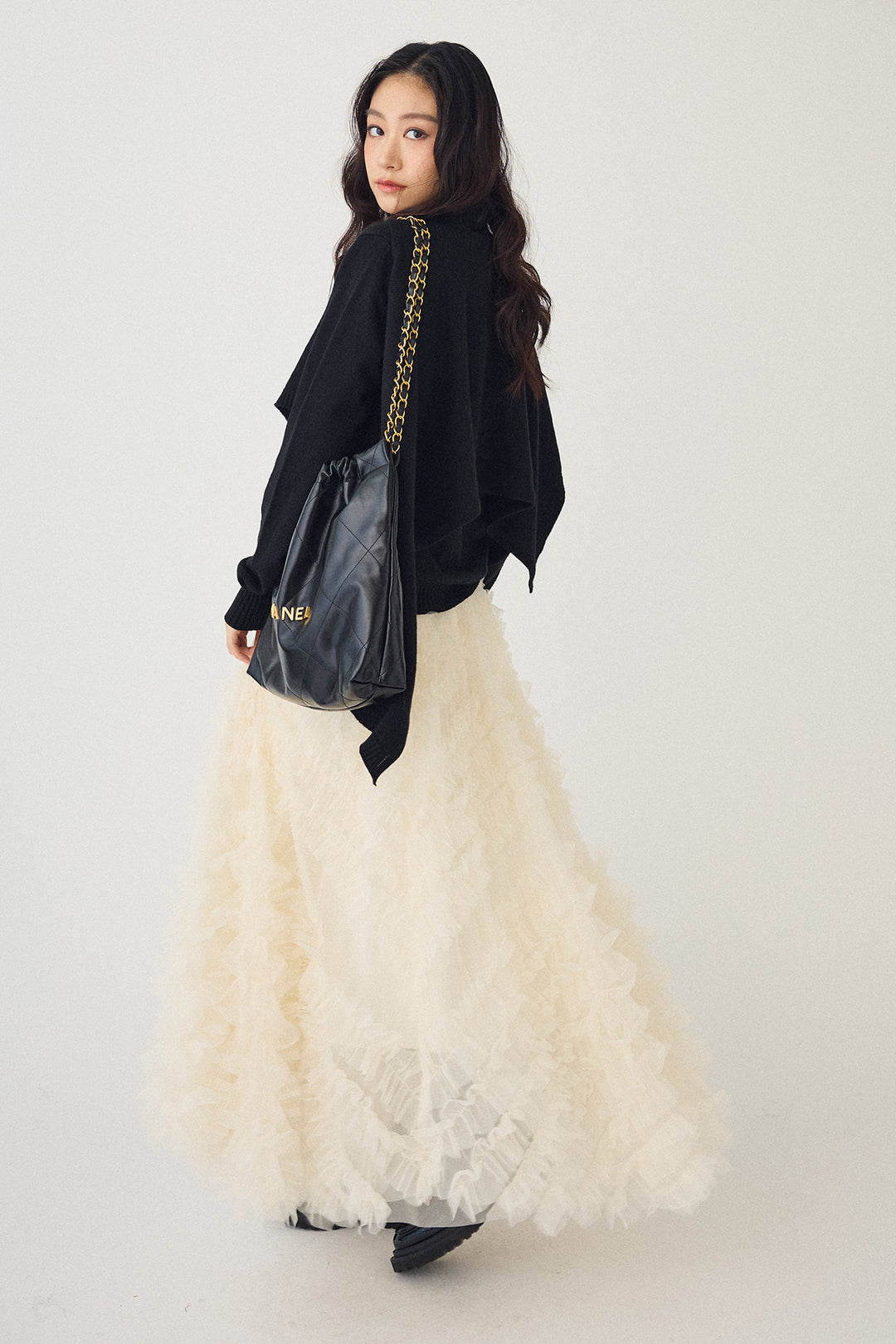 [予約/SET]アシメケープ2wayニット+スフレアシメチュールスカート(2set)