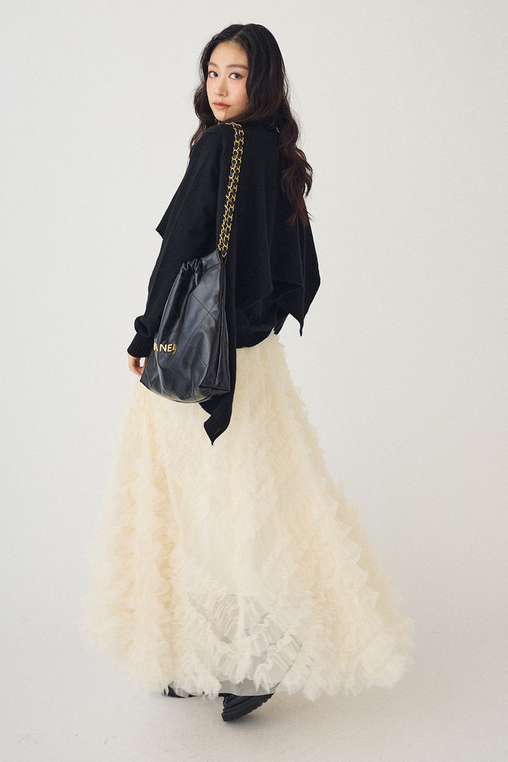 [予約/SET]アシメケープ2wayニット+スフレアシメチュールスカート(2set)