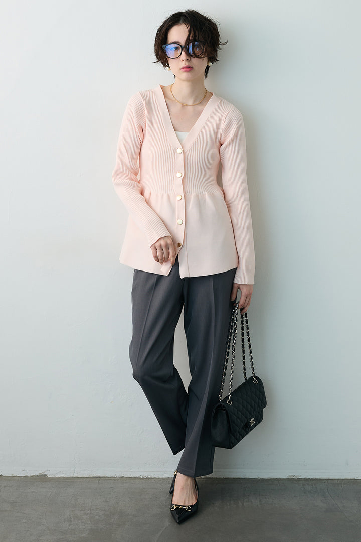 [予約/SET]スポンジペプラムリブニットカーデ+ベルトセットタックテーパードパンツ(2set)