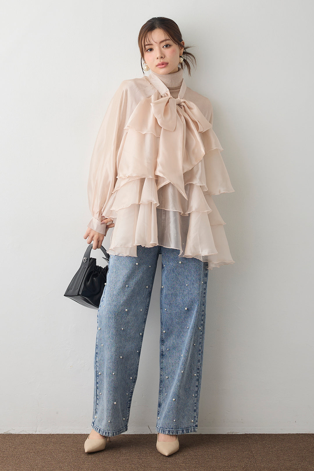 [予約]フロントBIGリボンティアードエアリーチュニック