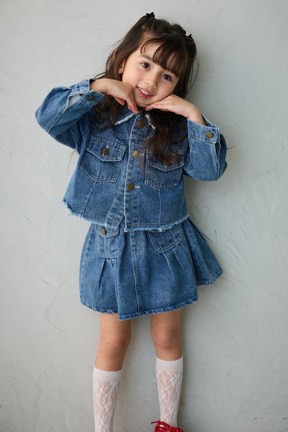 予約](kids)ボックスプリーツデニムセットアップ – Frene