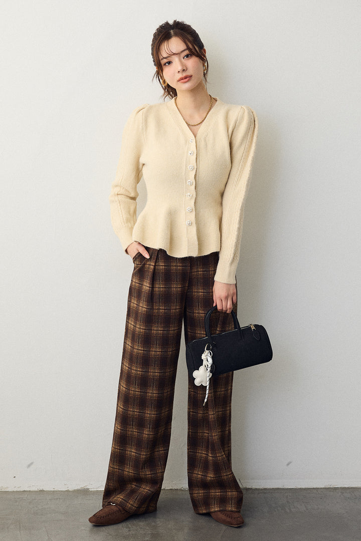 [予約]クラシカルチェックフラワーモチーフ付きパンツ