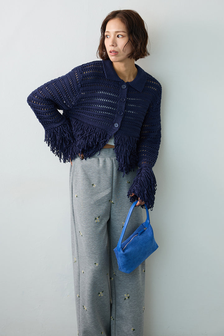[予約]メッシュフリンジクロップドニット