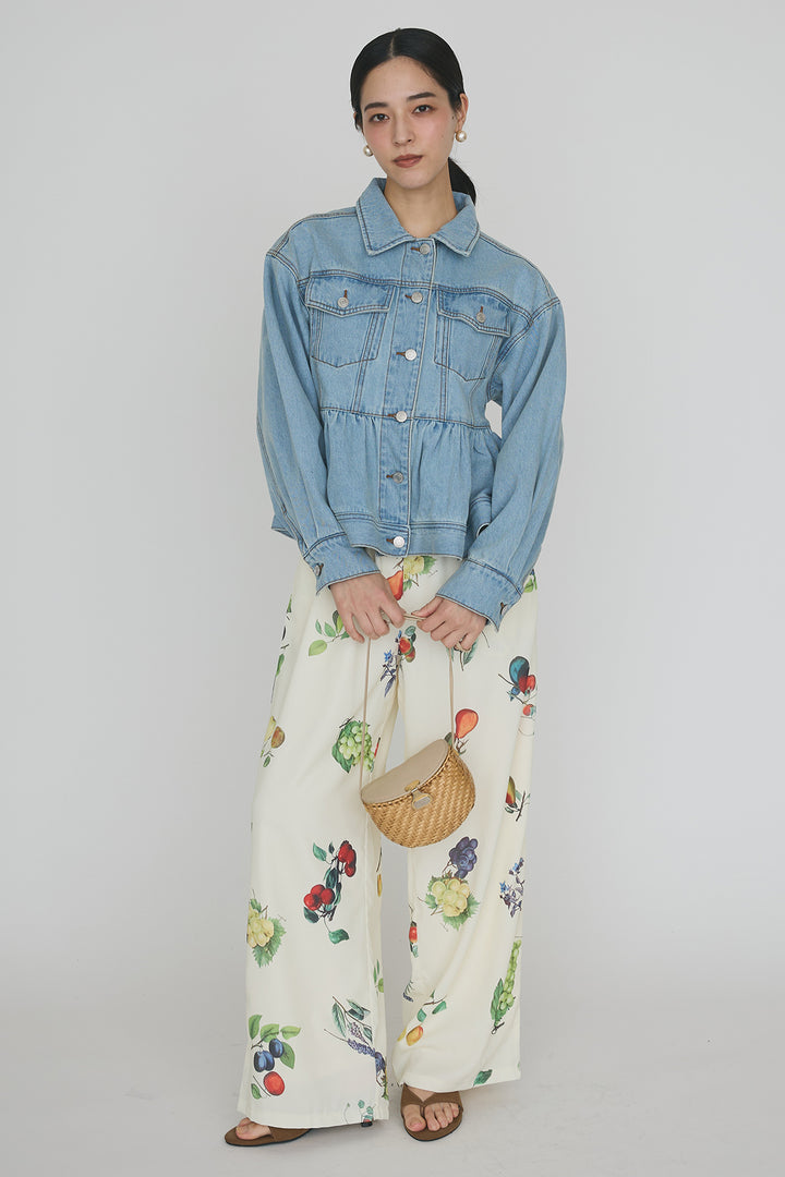 [予約/SET]ペプラムデニムジャケット+フルーツパターンストレートパンツ(2set)