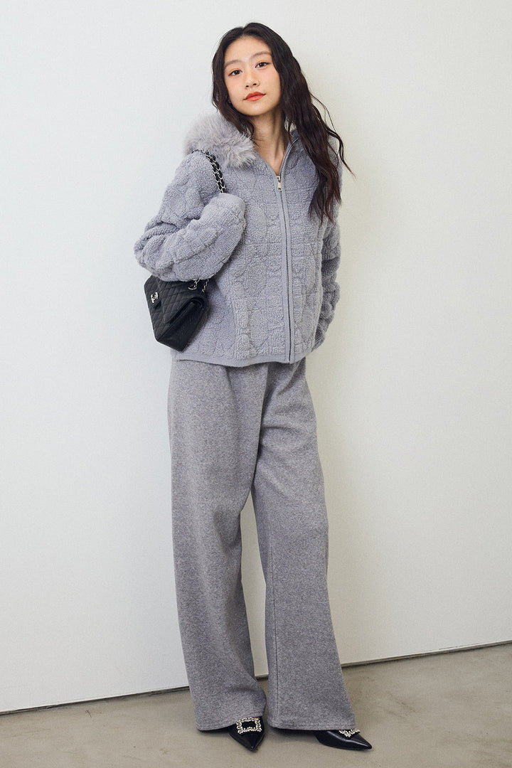 [予約/SET]フードファーキルトZIPニットブルゾン+ウォームタッチイージーパンツ(2set)