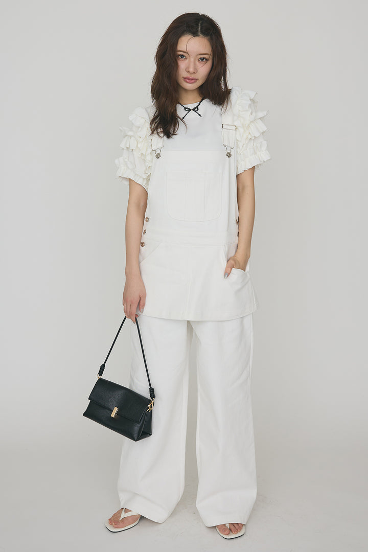 [予約/SET]フリルスリーブプルオーバーブラウス+エプロンデニムサロペ(2set)