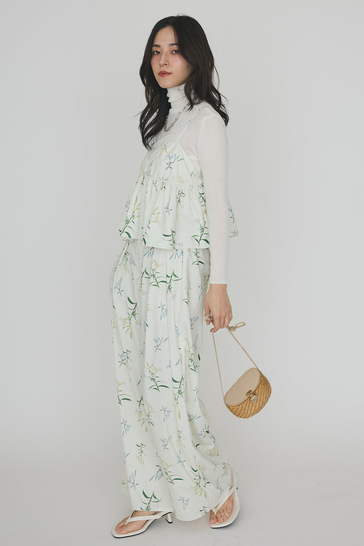 [予約/SET]シックフラワービスチェキャミソール+シックフラワータックワイドパンツ(2set)