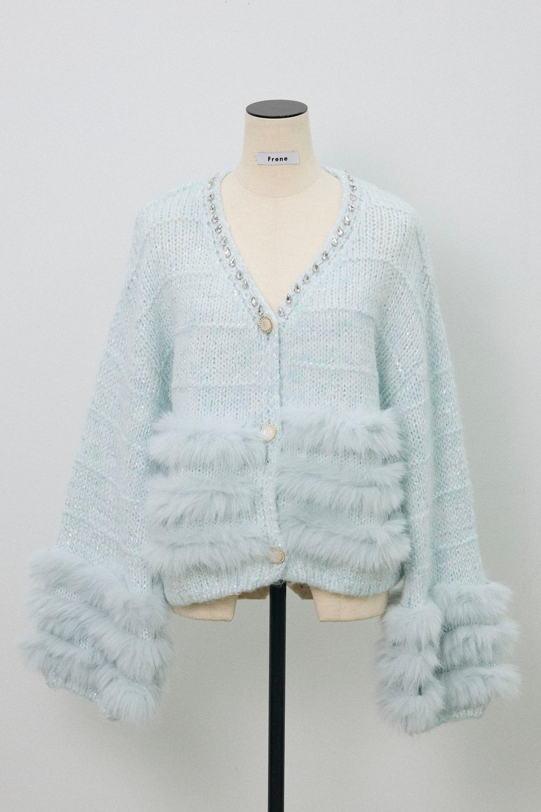 [予約]ネックビジューラインファーニットカーデ